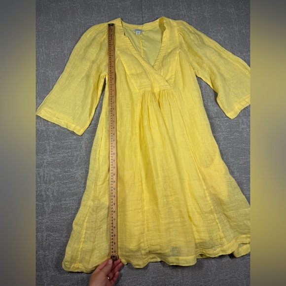 Sundance Yellow V-Neck 100% Linen Guazy Boho Sundress Womens Size XS - Picture 3 of 6